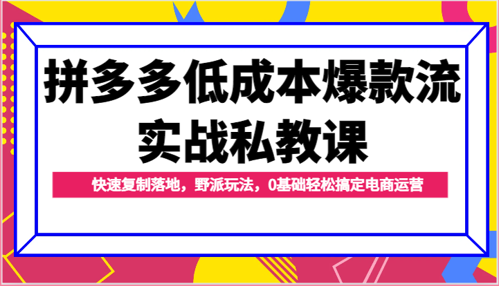 拼多多低成本爆款流实战私教课，快速复制落地，野派玩法，0基础轻松搞定电商运营4410 作者:福缘创业网 帖子ID:110091